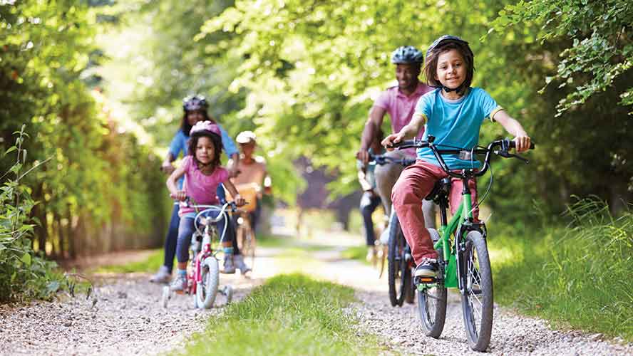 children learning how to bike